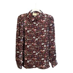Elie Tahari Floral Button-Front Blouse‎ in Wine Ground Floral Garden Size M PA1